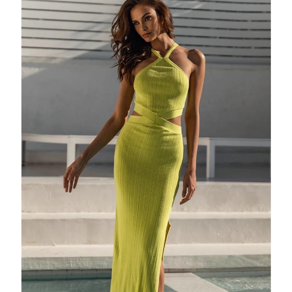 Fern Knit Midi Dress - Chartreuse